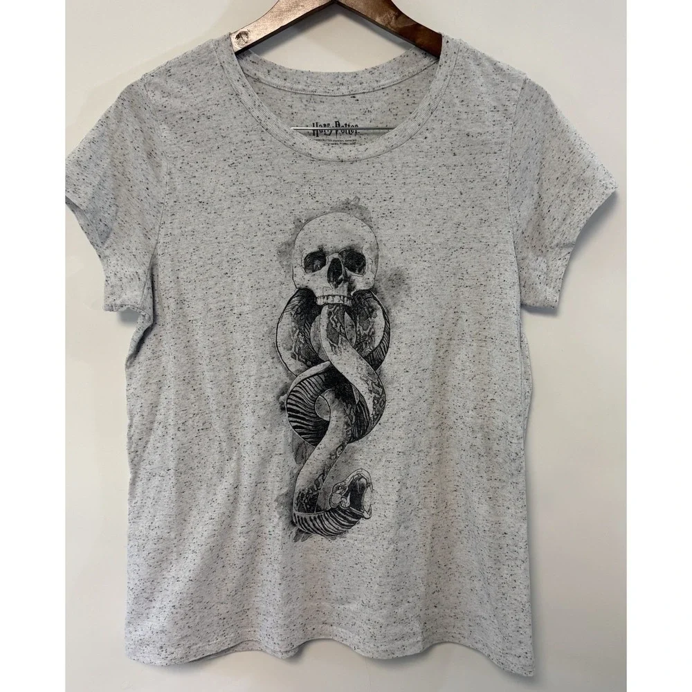 Harry Potter Womens Dark Mark T-Shirt Death Eaters Skull & Snake Graphic XL Gray